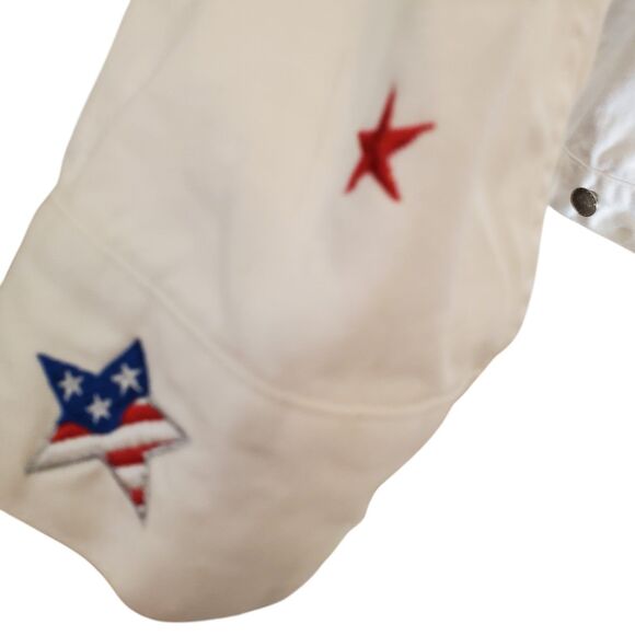 Embroidered Denim Jacket Embellished Beaded USA Angel Graphic Jacket Sz 2X - Picture 5 of 7